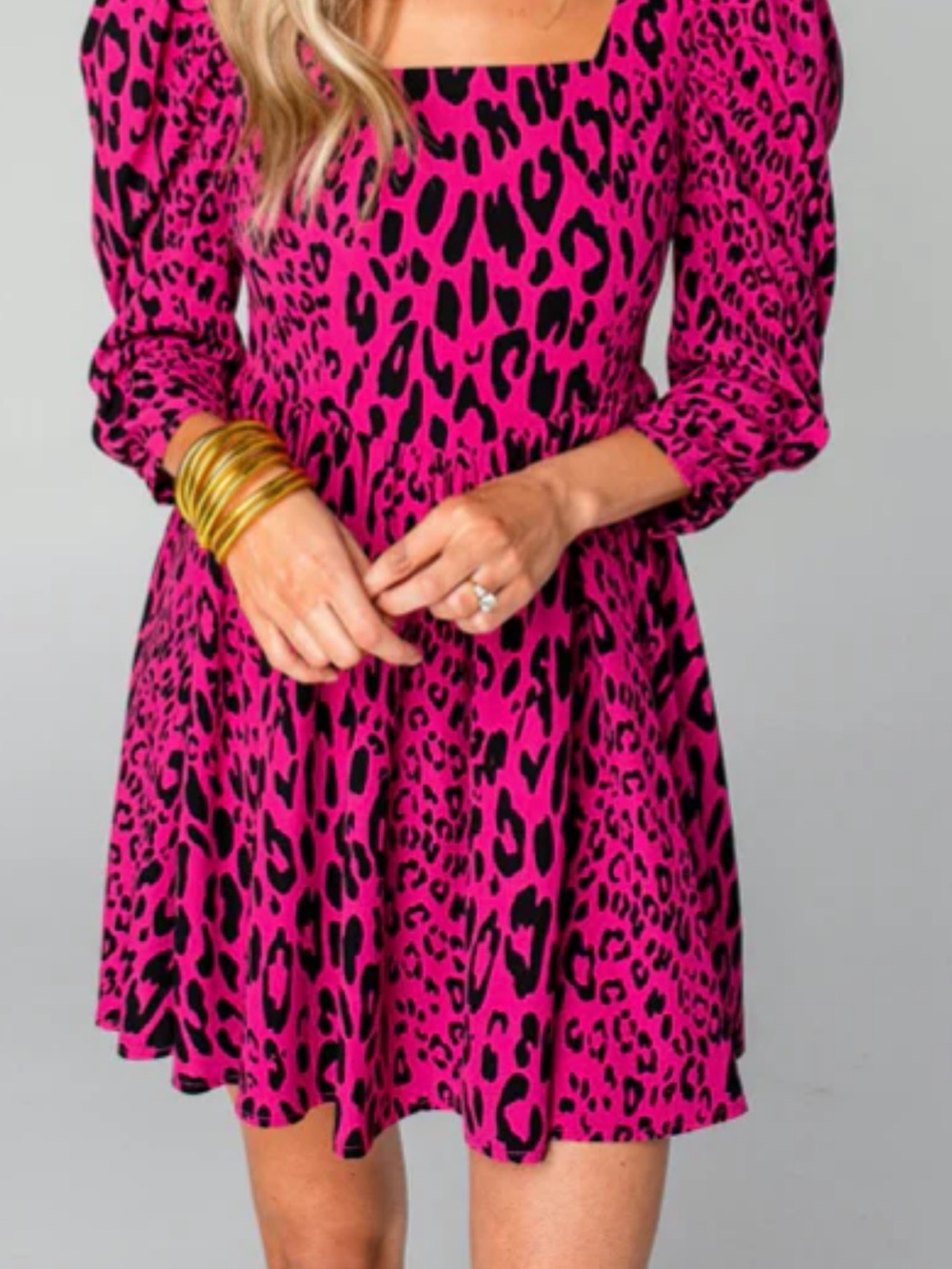 Buddy Love Pink Leopard Print Puff Sleeve Dress